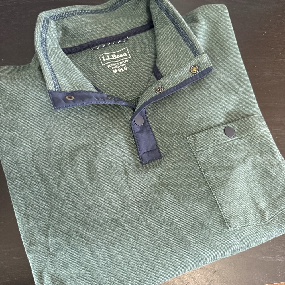 LL Bean‎ Bold Coast Pullover Sweatshirt Mens Medium Green Quarter Snap Shirt